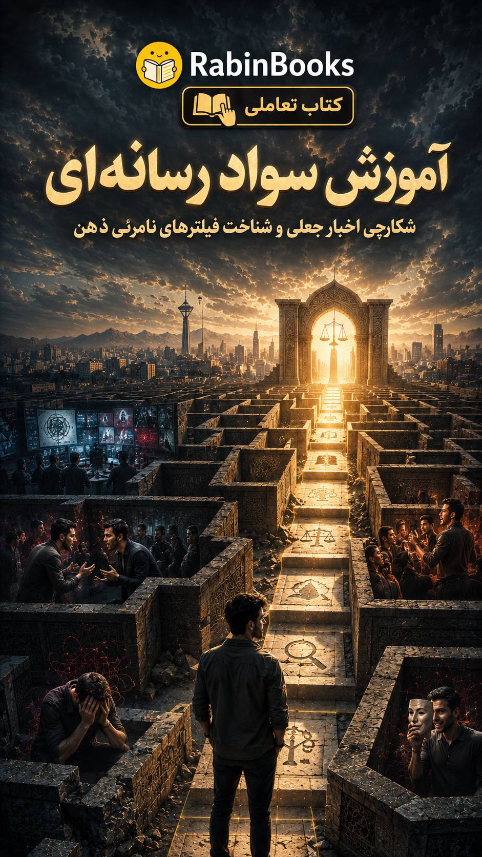 جلد کتاب آموزش سواد رسانه‌ای: شکارچی اخبار جعلی و شناخت فیلترهای نامرئی ذهن