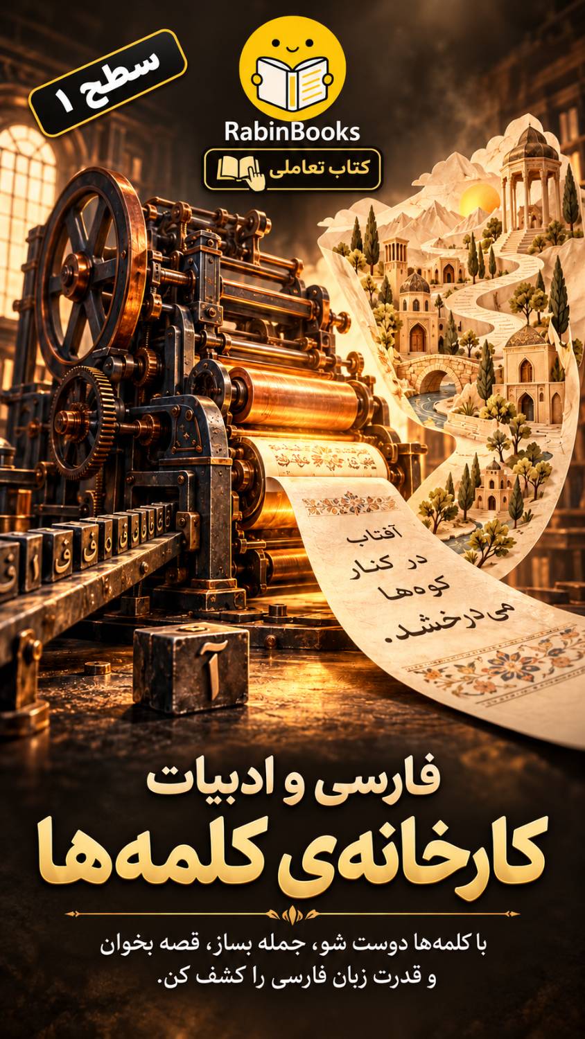 جلد کتاب فارسی و ادبیات — «کارخانه‌ی کلمه‌ها»